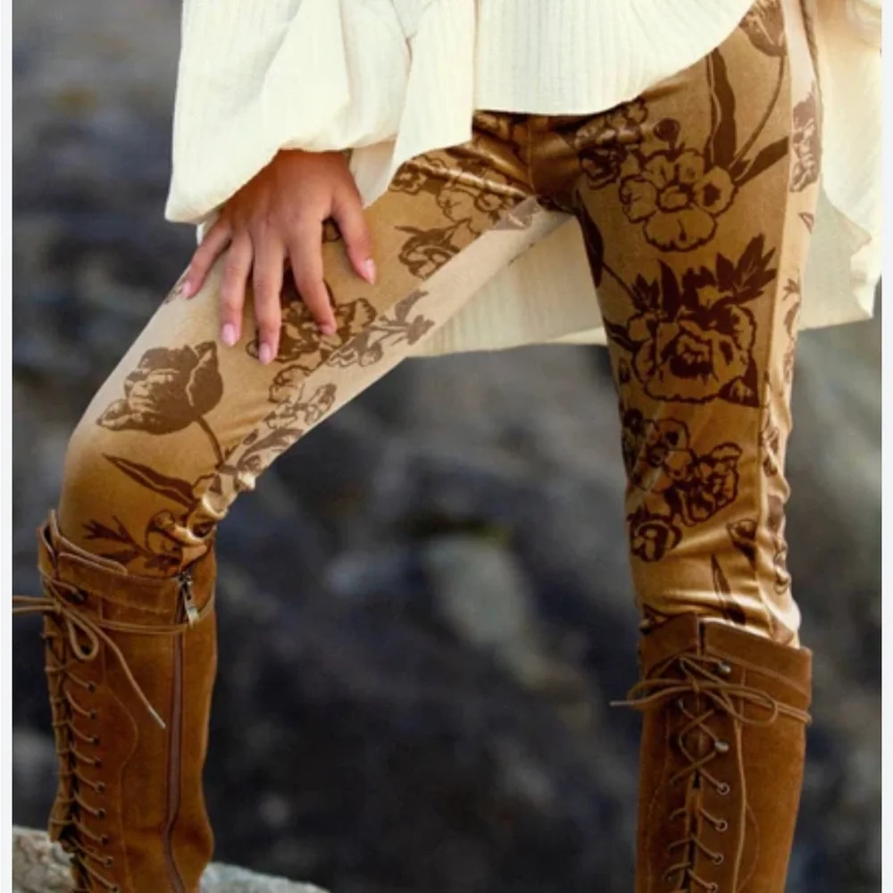 Joyfolie Myla Ochre Floral Velvet Legging Mia Joy